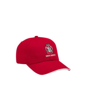 Red cap with SD Paw logo and 'South Dakota' underneath embroidered on front.