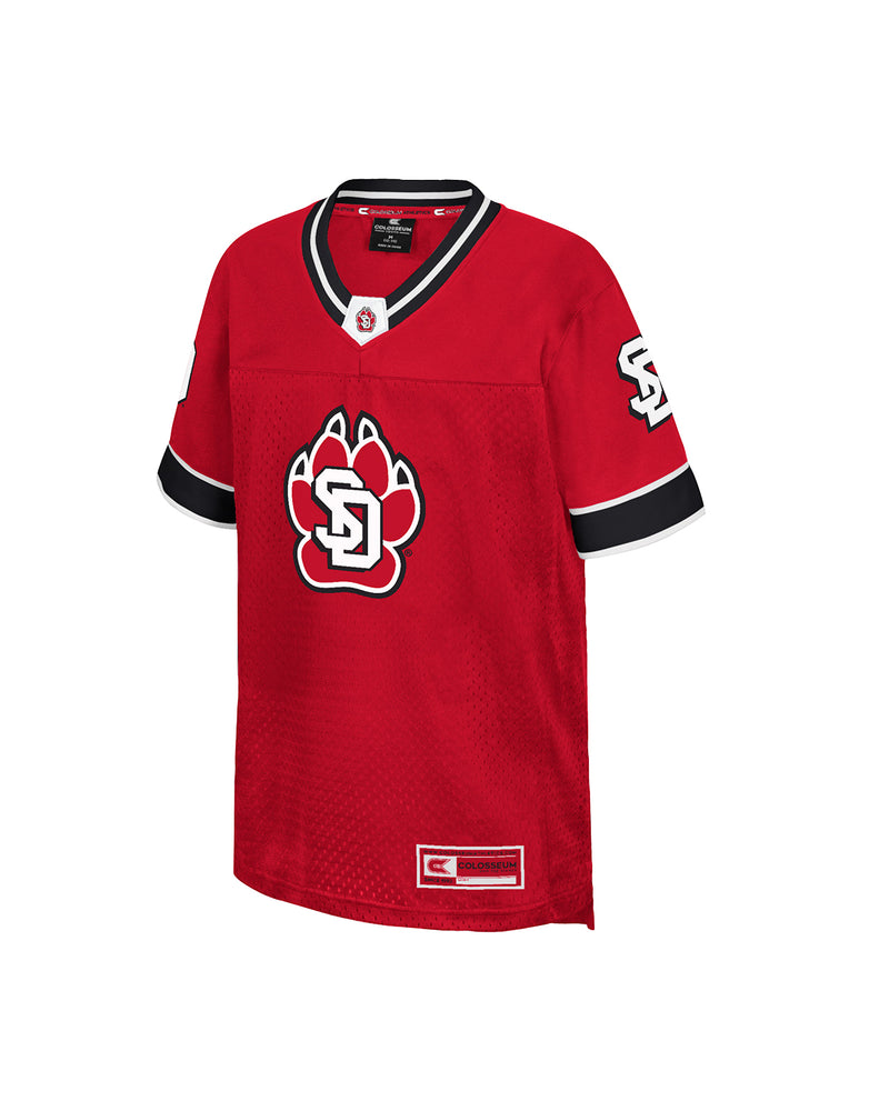 Red youth Coyotes jersey with SD Paw logo and black and white accents. 
