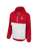 Red and white men's half zip anorak jacket with SD Paw logo on upper left chest.