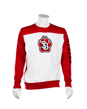 
                
                    Load image into Gallery viewer, White crew with red bulk sleeves and band on shoulders with SD paw on chest and black Coyotes lettering on left sleeve. 
                
            
