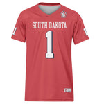 Red Youth jersey with large white number 1 and, 'SOUTH DAKOTA,' across chest with number one on each sleeve and SD Paw logo near neckline.