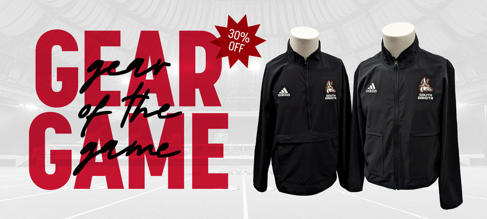 Two black Adidas jackets on mannequins with 'Gear of the Game' text and '30% OFF' with faded interior photo of Dome in background.