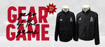 Two black Adidas jackets on mannequins with 'Gear of the Game' text and '30% OFF' with faded interior photo of Dome in background.
