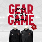 Two black Adidas jackets on mannequins with 'Gear of the Game' text and '30% OFF' with faded interior photo of Dome in background.