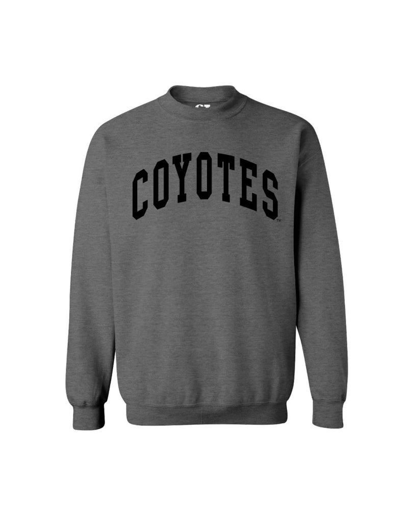 Charcoal crew with black appliqué, 'COYOTES,' across chest.