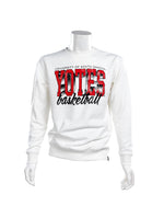 White crew with red Yotes lettering and University of South Dakota Basketball in black lettering 