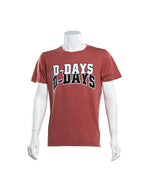 Washed red tee with text that says, 'D-DAYS D-DAYS' in white and black