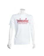 White tee with red text that says, 'GEAUX YOTES! WE DON'T HIDE OUR COYOTE PRIDE WE PARADE IT DOWN THE STREET.'
