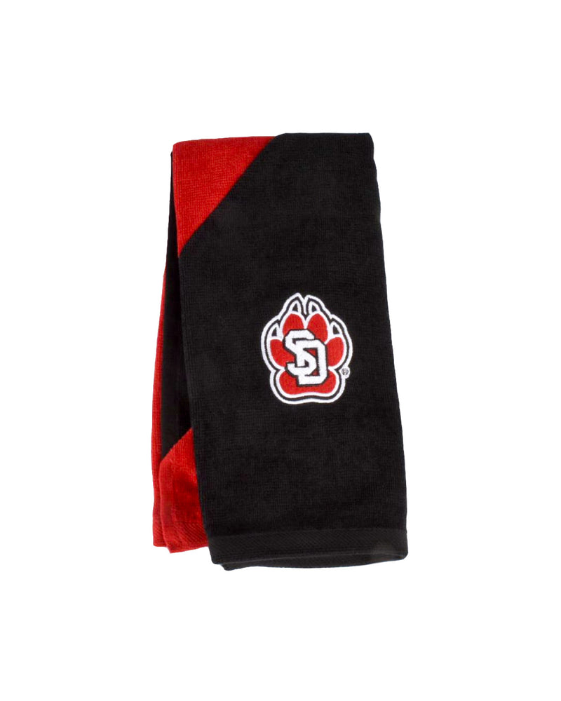 Red and black golf towel with SD Paw logo