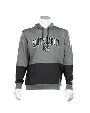 Gray Hoodie with charcoal gray strip with South Dakota on chest with SD logo 