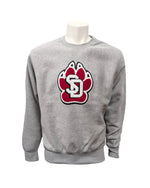 Gray crew with large chenille SD Paw logo on chest. 