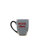 Gray speckled mug with red University of South Dakota Alumni lettering and black handle  