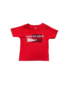 Red toddler tee with text, 'USD DAKOTA DAYS COYOTES.'