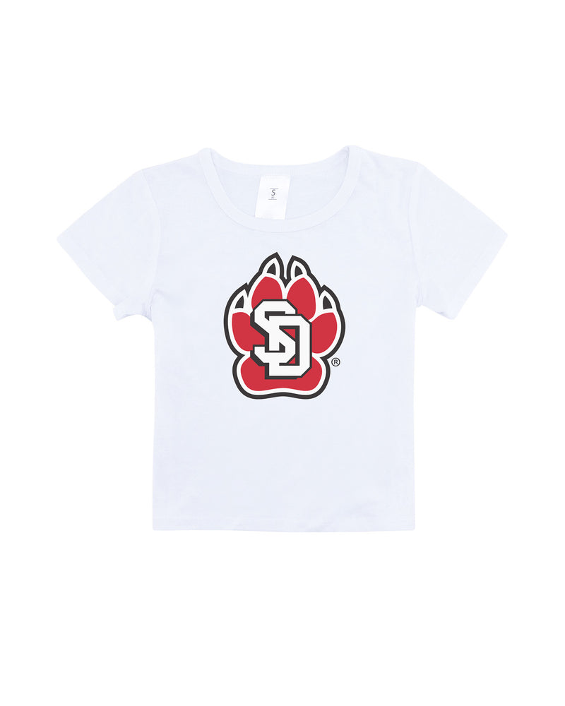 White Youth Girl's tee with large full color SD Paw logo across chest.