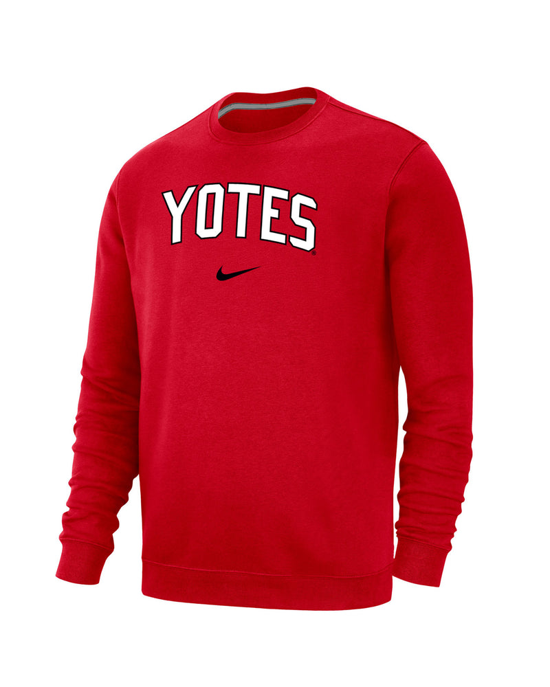 Red Nike crew with white, 'YOTES,' across chest and black Nike logo below.