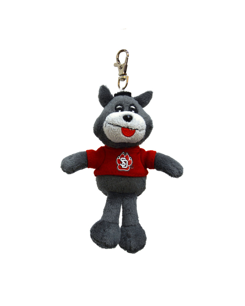 Mini keychain version of stuff Charlie wearing a red tee with the SD Paw logo on it