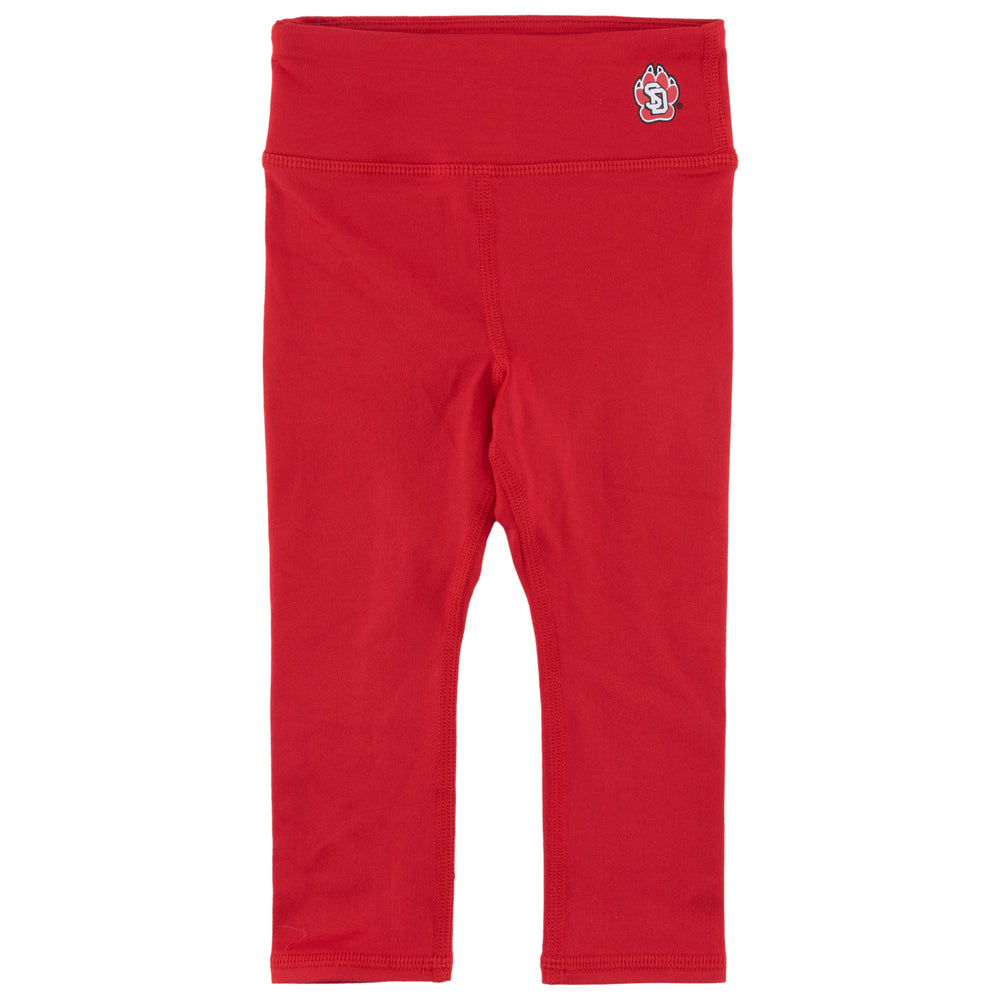 Red toddler leggins with SD Paw logo on upper left of waist band.