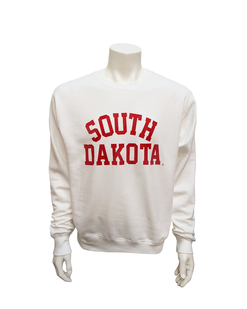 White crew with red text across chest, 'SOUTH DAKOTA.'