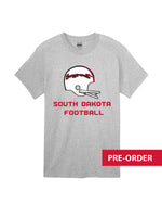 Gray tee with white football helmet with red word 'Sungmanitu' and red text below 'SOUTH DAKOTA FOOTBALL' across chest.