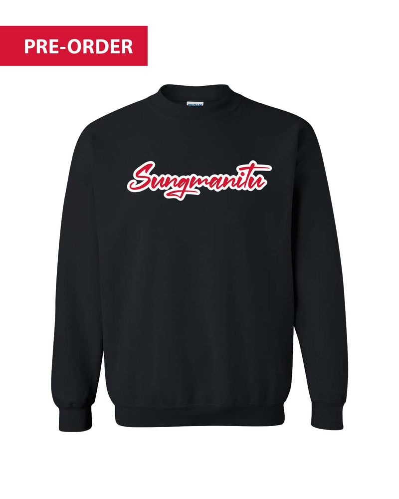 Black crew with red and white text, 'Sungmanitu' across chest. 