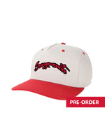 Tan and red cap with 'Sungmanitu' embroidered across front in red with black outline.