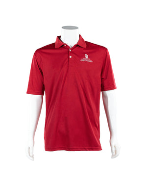 Red polo with white embroidered SD logo and text below, 'UNIVERSITY OF SOUTH DAKOTA COLLEGE OF ARTS & SCIENCES.'