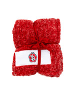 Red fuzzy blanket with SD paw on corner 