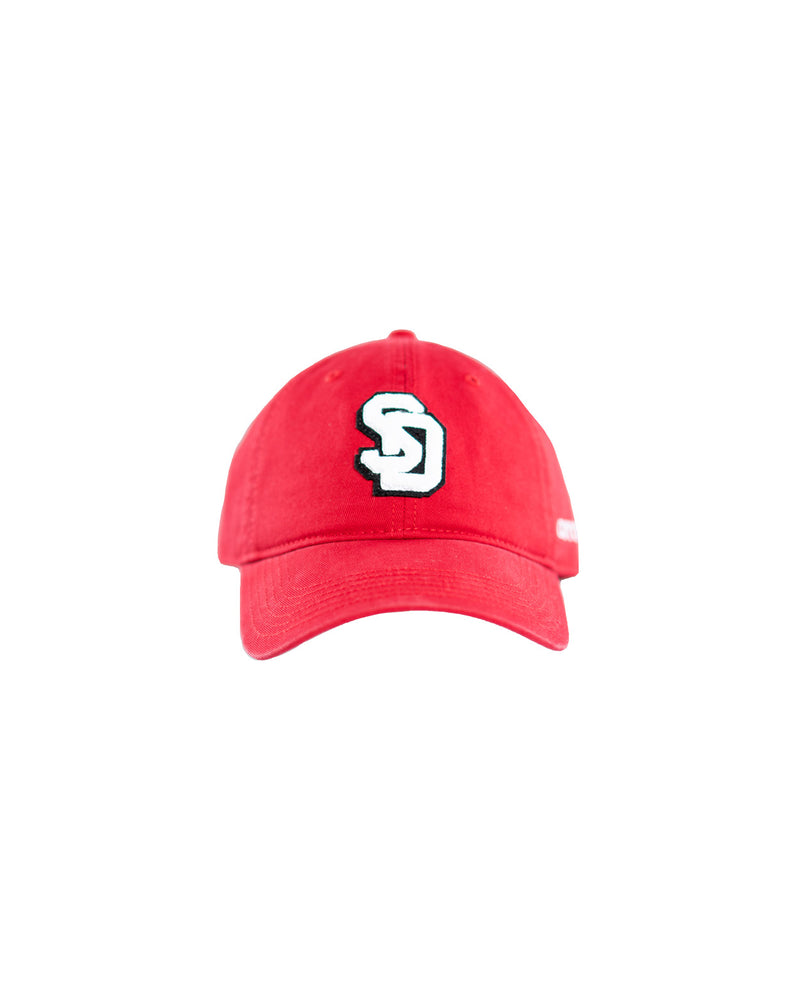 
                
                    Load image into Gallery viewer, Red hat with white SD logo and Coyote lettering on side 
                
            