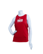 Red Women's Nike Tank with white Nike logo and words "YOTES JUST DO IT'