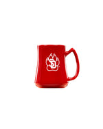 Red ceramic diner mug with white SD paw