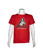 Red tee with large full color new Coyote logo and text, ‘COYOTES SOUTH DAKOTA,’ below.