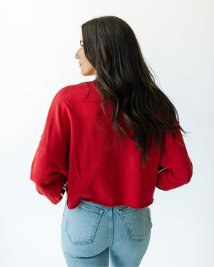 Back of red long sleeve.