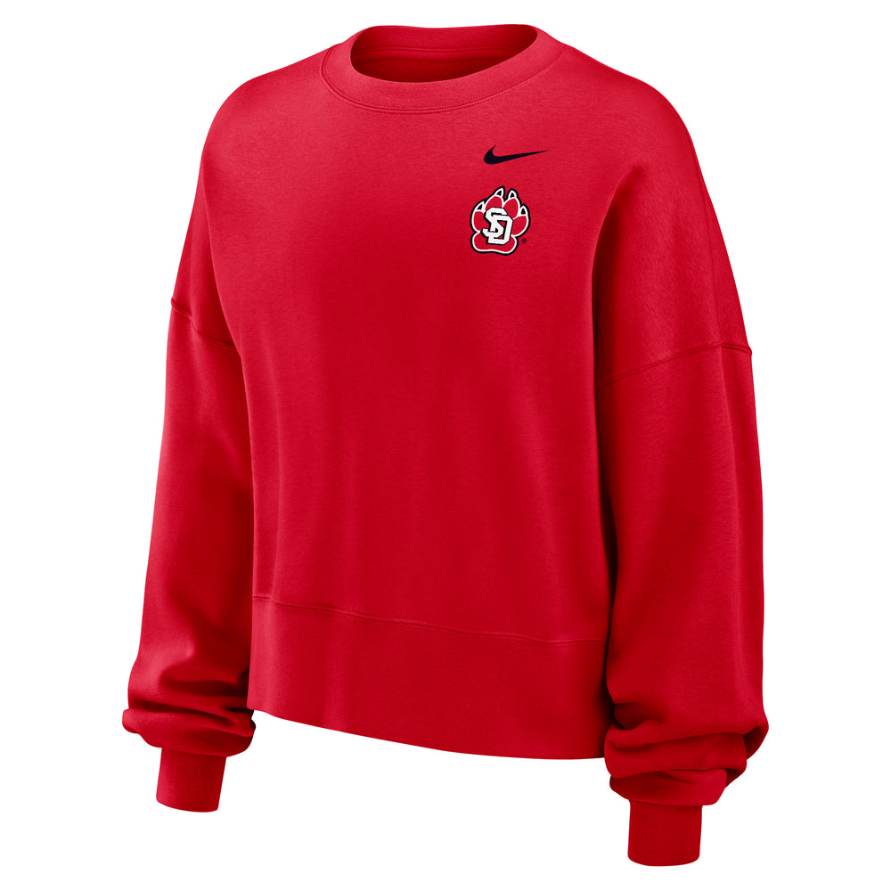 Red Nike Women's Crew with Nike logo and SD Paw logo on upper left chest. 