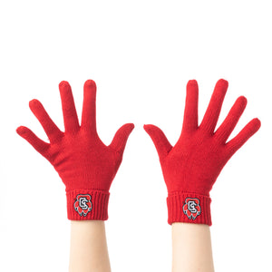 Red knit glove with SD Paw logo on wrist cuff.