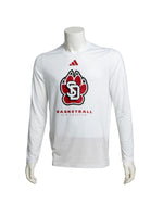Adidas White long sleeve basketball shooting shirt with Red Adidas logo, SD Paw logo and the words 'BASKETBALL NEW CHAPTER'