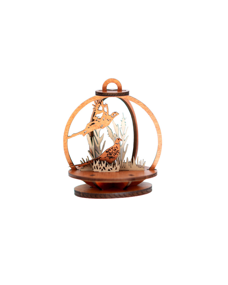 Wooden ornament with pheasants