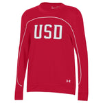 Red Underarmour long sleeve with white USD on chest and white lining