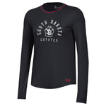 Black long sleeve Underarmour with white South Dakota Coyotes lettering and SD paw
