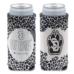 Black and white cheetah print can cooler with SD paw