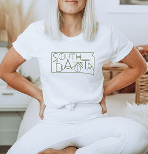 South Dakota Line Font Outline Tee