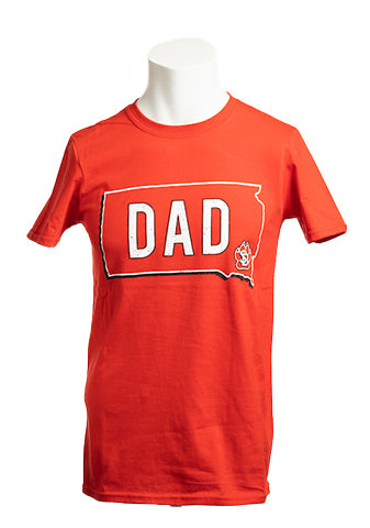 Red tee with South Dakota outline with dad graphic