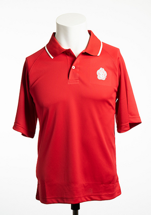Red Performance Polo with White Stripe on Collar