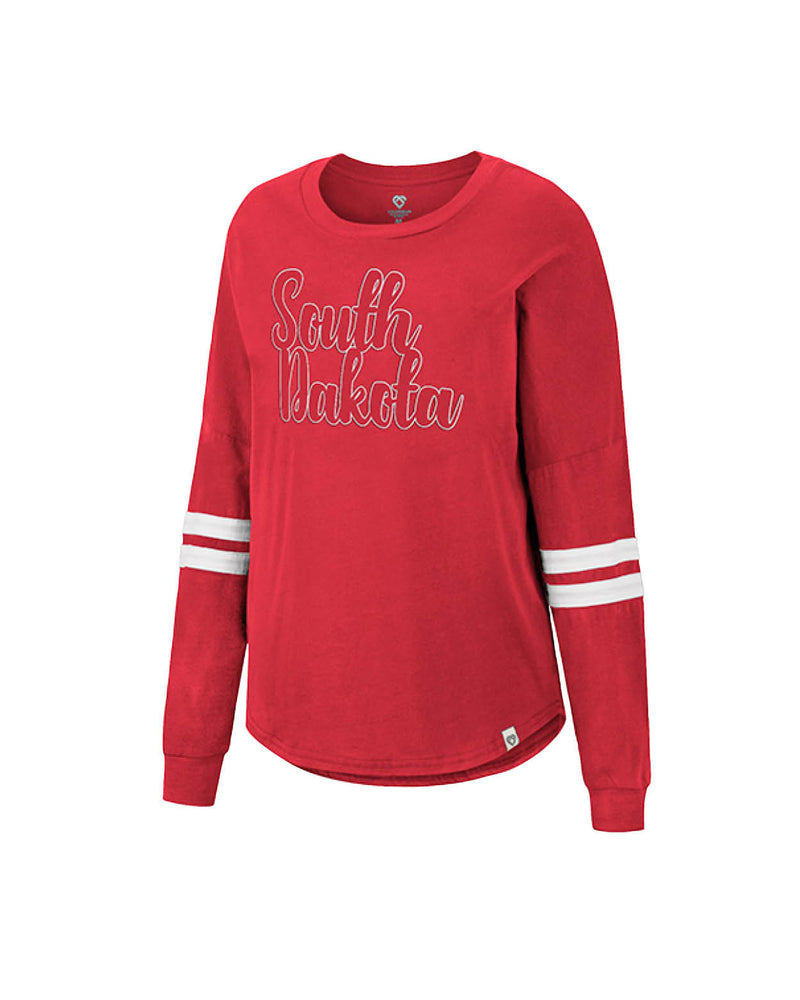 Red long sleeve tee with South Dakota lettering