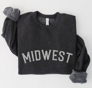 Midwest Graphic Unisex Fleece Pullover Crew in dark heathered gray