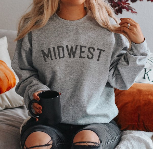 Midwest Graphic Unisex Fleece Pullover Crew in athletic heathered gray