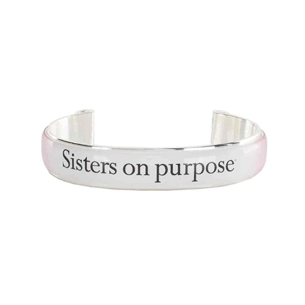 
                
                    Load image into Gallery viewer, Silver bracelet with black sisters on purpose lettering
                
            