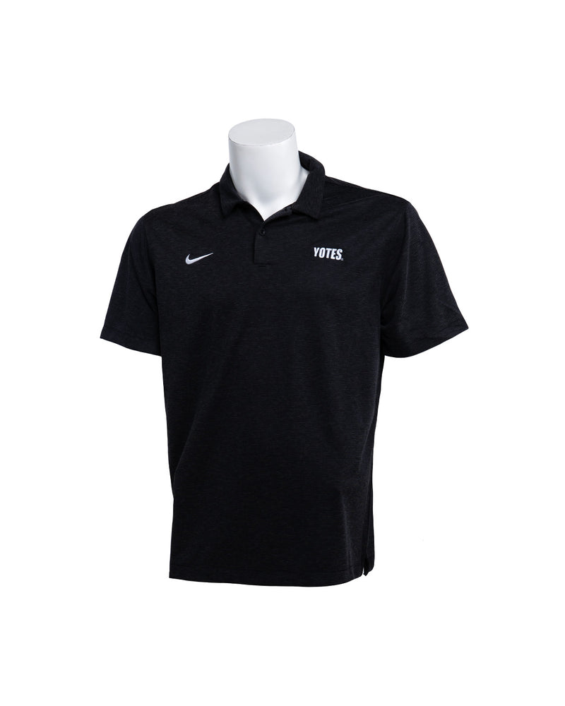 Black heathered Nike Polo with white Nike logo on right chest and the word 'YOTES' in white on left chest