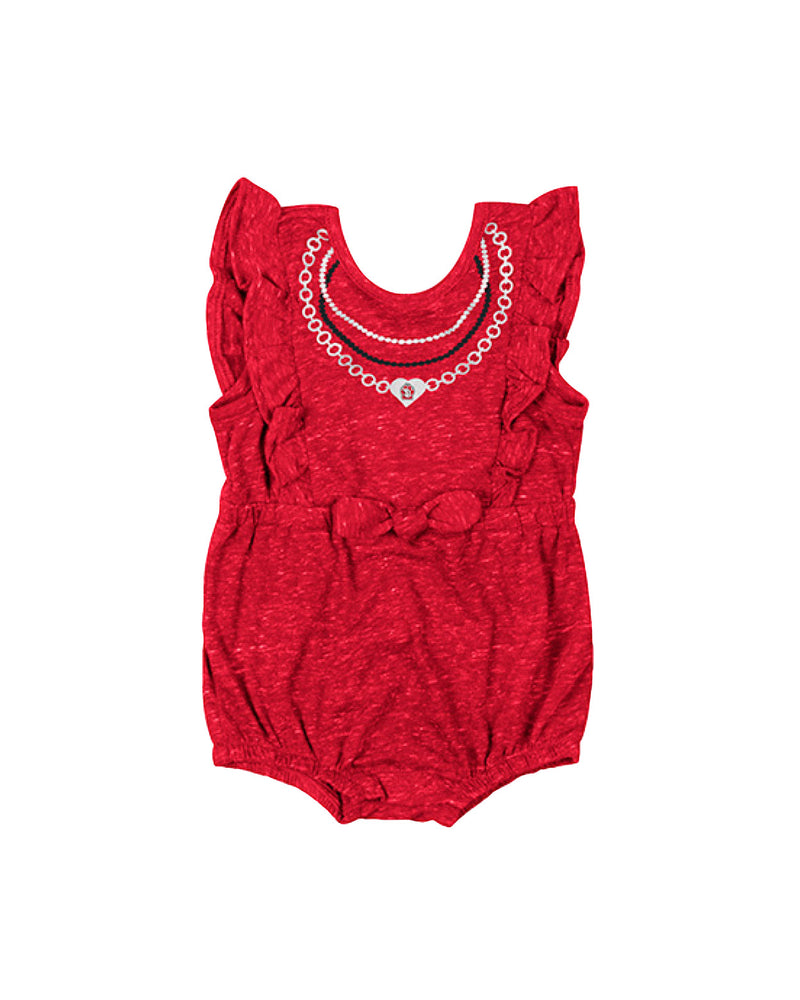 Front of red ruffled onesie