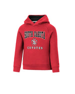 Red hoodie with South Dakota Coyotes and SD paw graphic