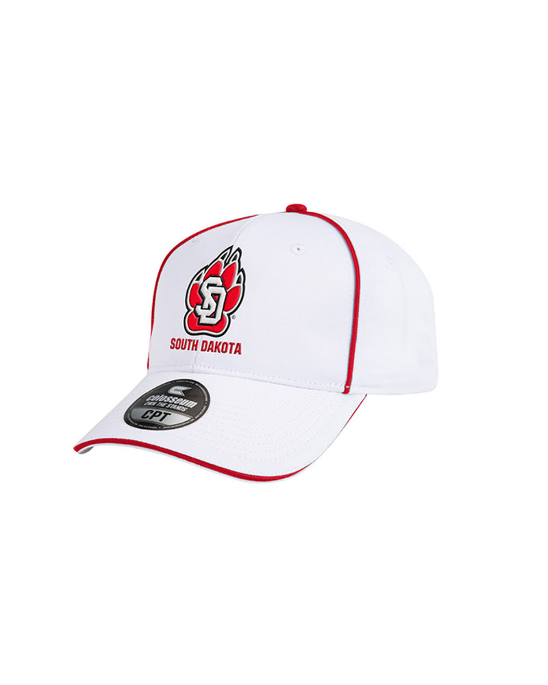 White hat with red lining and SD paw logo
